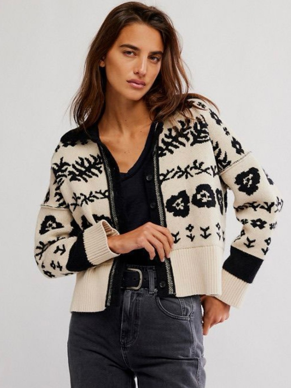 NWT Free People Shelby Cardigan Sweater in Neutral Combo - Picture 2 of 15